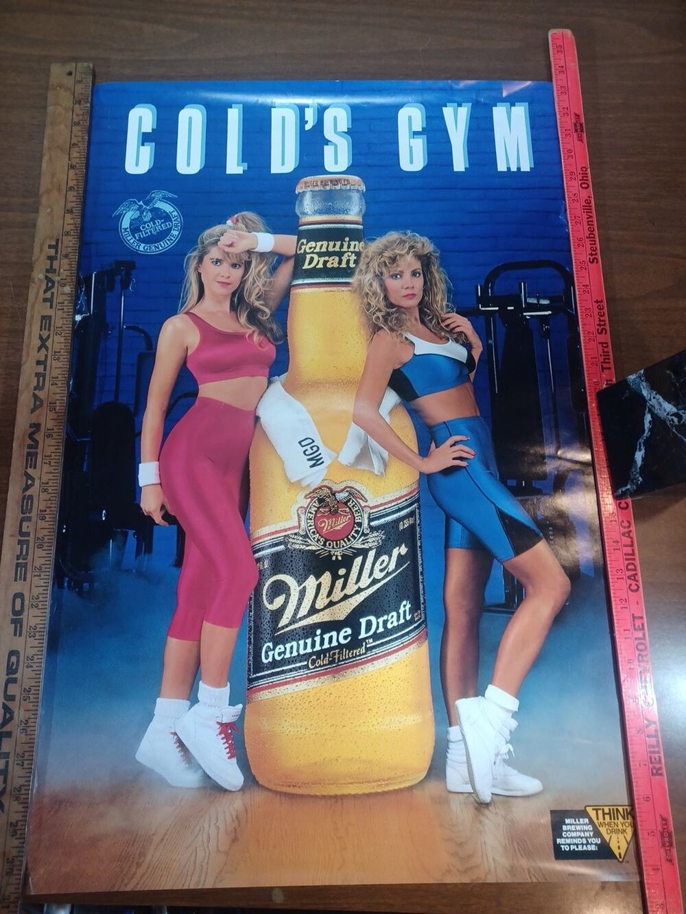 MILLER GENUINE DRAFT BEER POSTER VINTAGE GOLD GYM GIRLS 1980s 20"x30"
